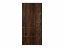 Vente-unique Puerta De Entrada|Puerta de entrada de acero macizo y acero inoxidable Alt. 207 x L100 cm natural oscuro apertura izquierda NAXARA