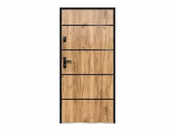 Vente-unique Puerta De Entrada|Puerta de entrada de acero y inox Alt. 207 x Ancho 100 cm efecto roble abre a la derecha NAXARA