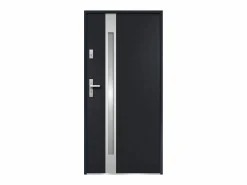 Vente-unique Puerta de entrada de acero acristalada con inox Alt. 207 x Ancho 100 cm antracita se abre hacia la derecha BRAGA Gris antracita Outlet