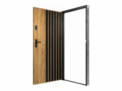 Vente-unique Puerta De Entrada|Puerta de entrada de acero Alt. 207 x L100 cm - Madera y negro - empuje izquierdo - COBRITA