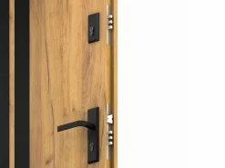 Vente-unique Puerta De Entrada|Puerta de entrada de acero Alt. 207 x L100 cm - Madera y negro - empuje izquierdo - COBRITA