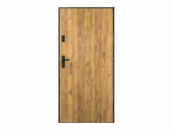 Vente-unique Puerta De Entrada|Puerta de entrada de acero Alt. 207 x L100 cm - Madera y negro - empuje izquierdo - COBRITA