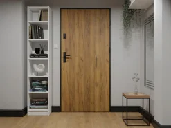Vente-unique Puerta De Entrada|Puerta de entrada de acero Alt. 207 x L100 cm - Madera y negro - empuje izquierdo - COBRITA