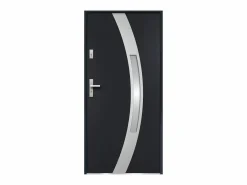 Puerta de entrada de acero acristalada con inox Alt. 207 x Ancho 100 cm antracita se abre hacia la derecha TROFA^Vente-unique Outlet