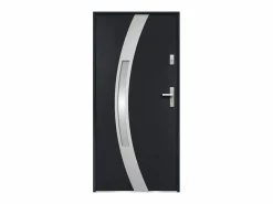 Puerta de entrada de acero acristalada con inox Alt. 207 x Ancho 100 cm antracita se abre hacia la izquierda TROFA^Vente-unique Discount