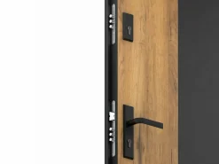 Vente-unique Puerta De Entrada|Puerta de entrada de acero Alt. 207 x L100 cm - Negro y madera - apertura derecha - MABENA