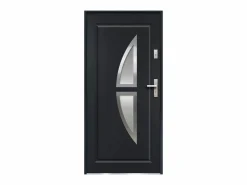 Vente-unique Puerta de entrada de acero acristalada con inox Alt. 207 x Ancho 100 cm antracita se abre hacia la izquierda COVAS Gris antracita Hot