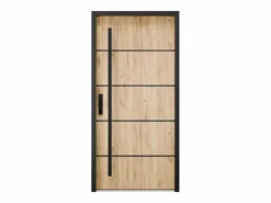 Vente-unique Puerta De Entrada|Puerta de entrada de acero macizo e inoxidable Alt.207 x An. 100 cm efecto roble Apertura derecha - LUSADA