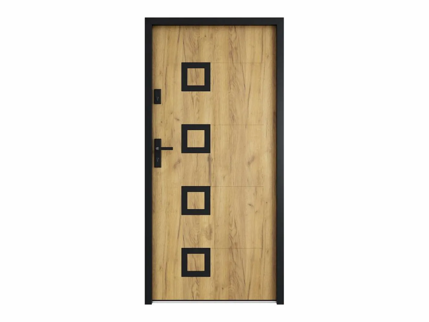 Puerta de entrada de acero con detalles en acero inoxidable, 207 cm de alto x 100 cm de ancho, efecto roble - apertura a la derecha - TIFANA^Vente-unique Sale