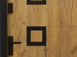 Puerta de entrada de acero con detalles en acero inoxidable, 207 cm de alto x 100 cm de ancho, efecto roble - apertura a la derecha - TIFANA^Vente-unique Sale