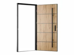 Puerta de entrada de acero macizo e inoxidable Alt.207 x An. 100 cm efecto roble Apertura izquierda, LUSADA^Vente-unique Outlet