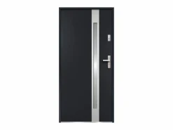 Puerta de entrada de acero acristalada con inox Alt. 207 x Ancho 100 cm antracita se abre hacia la izquierda BRAGA^Vente-unique New