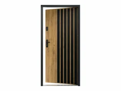 Vente-unique Puerta de entrada de acero Alt. 207 x L100 cm - Madera y negro - apertura hacia la derecha - COBRITA Color natural claro Hot