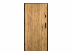 Vente-unique Puerta de entrada de acero Alt. 207 x L100 cm - Madera y negro - apertura hacia la derecha - COBRITA Color natural claro Hot
