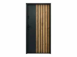 Vente-unique Puerta de entrada de acero Alt. 207 x L100 cm - y madera - abertura derecha - COBRITA Negro Clearance
