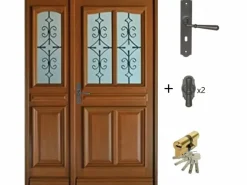 GD Menuiseries Puerta de entrada de madera esmaltada Tiercee Vauban Al 215 x L 130 p. derecha + Mango Y Cañón (ref 010403RFP) Tabla Dimensiones sin manilla Color natural claro