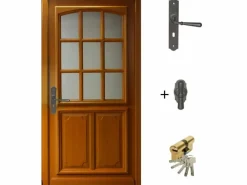 GD Menuiseries Puerta De Entrada|Puerta de entrada de madera acristalada, Navy, Al.200xl.90 p. derecha + Mango Y Cañón (ref 010403RFP) Tabla Dimensiones sin manilla