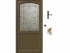 GD Menuiseries Puerta de entrada de madera acristalada, Elsie, Verde RAL7002, Al.215xl.90 p.izquierda + Tirador Y Cilindro (ref 010403FP) Medida mesa sin manilla Color natural claro Hot