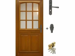 Puerta de entrada de madera acristalada, Marino, Al.215xl.90 p.izq + Tirador Y Cilindro (ref 010403RFP)Tabla de Dimensiones sin manilla^GD Menuiseries