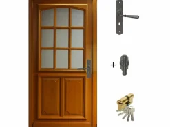 Puerta de entrada de madera esmaltada, Marino, Al.200xl.90 p.izq + Tirador Y Cilindro (ref 010403RFP) Tabla Dimensiones sin manilla^GD Menuiseries Hot