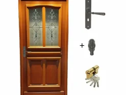 Puerta de entrada de madera acristalada, Vauban, Al.215xl.90 p. derecha + Tabla Dimensiones Mango Y Cañón (ref 010403RFP) sin manilla^GD Menuiseries Hot