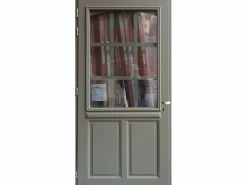GD Menuiseries Puerta de entrada de madera acristalada, Ady, Verde RAL7002, Al.215xl.90 p. derecha + Mango Y Barril (ref010723NO) Dimensión mesa sin manilla Color natural claro Hot