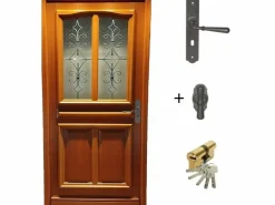 GD Menuiseries Puerta de entrada de madera acristalada, Vauban, Al.215xl.90 p.izq + Tirador Y Cilindro (ref 010403RFP) Tabla Dimensiones sin manilla Color natural claro Discount