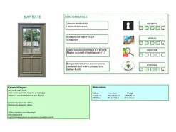GD Menuiseries Puerta De Entrada|Puerta de entrada Madera vítrea, Baptiste Vert Ral 7002, H,200xl,90 p, izquierda Dimensiones Cuadro sin manilla