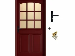 Puerta de entrada Madera vítrea, Alize RAL 3004, H,215xl,90 p, derecha + Mango y Manilla (010723NO) Dimensiones Cuadro sin manilla^GD Menuiseries New