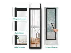 DripeX Espejo De Pared|Espejo|Puerta de la pared colgante de espejo 110x33cm, longitud del espejo completo en vidrio templado con 2 ganchos de suspensión para puerta, altura ajustable -