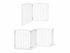 Puerta de perros plegable 10 paneles madera álamo blanca 800 cm^Clicnbuy Discount