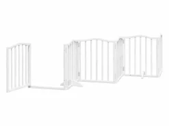 Clicnbuy Puerta de perros plegable 15 paneles madera álamo blanca 750 cm Blanco Hot