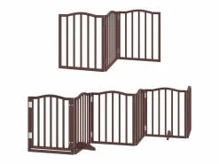 Clicnbuy Seguridad Para Mascotas|Puerta de perros plegable 9 paneles madera álamo marrón 450 cm