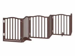 Clicnbuy Seguridad Para Mascotas|Puerta de perros plegable 9 paneles madera álamo marrón 450 cm