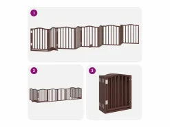 Clicnbuy Seguridad Para Mascotas|Puerta de perros plegable 9 paneles madera álamo marrón 450 cm