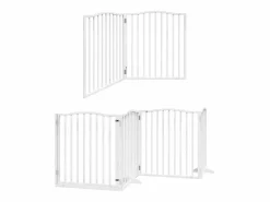Clicnbuy Seguridad Para Mascotas|Puerta de perros plegable 8 paneles madera álamo blanca 640 cm
