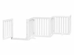 Clicnbuy Seguridad Para Mascotas|Puerta de perros plegable 15 paneles madera álamo blanca 750 cm
