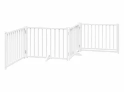 Clicnbuy Puerta de perros plegable 4 paneles madera abeto 320 cm Blanco Clearance