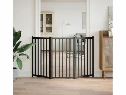 Clicnbuy Puerta de perros plegable 3 paneles madera abeto 150 cm Negro Hot