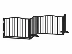 Puerta de perros plegable 8 paneles madera álamo negra 640 cm^Clicnbuy Online