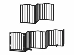 Puerta de perros plegable 15 paneles madera álamo negra 750 cm^Clicnbuy Online