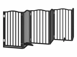 Puerta de perros plegable 15 paneles madera álamo negra 750 cm^Clicnbuy Clearance
