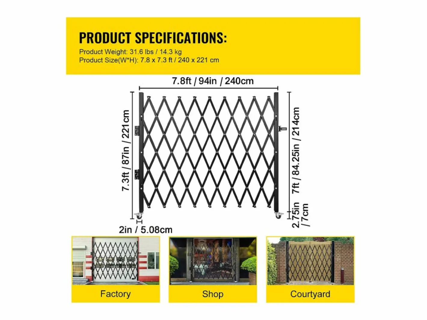 Puerta de Seguridad Plegable Individual SucceBuy, 18,5 cm de Alto x 21,5 cm de Ancho, Puerta Plegable Negro Outlet