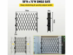 Puerta de Seguridad Plegable Individual SucceBuy de 190,5 Cm de Ancho x 122 Cm de Alto, Puerta de Tijera Negro Best
