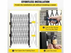 Puerta de Seguridad Plegable Individual SucceBuy de 190,5 Cm de Ancho x 122 Cm de Alto, Puerta de Tijera Negro Best