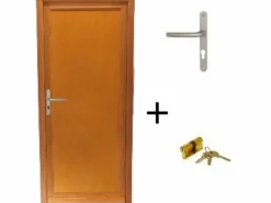 GD Menuiseries Puerta de servicio Armagos de madera maciza, Al.200xl.80 p. derecha + Tabla Dimensiones Mango Y Cañón (ref 01245F924) sin manilla Color natural claro Hot