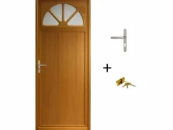 GD Menuiseries Puerta de servicio de madera vidriada Pixos, Al.215xl.90 p. derecha + Mango Y Cañón (ref 01245F924) Tabla de Dimensiones sin manilla Color natural claro Hot
