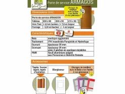 GD Menuiseries Puerta de servicio de madera Armagos 200X90 Empuje a la derecha (Dimensiones de la tabla) sin manilla Marru00f3n New