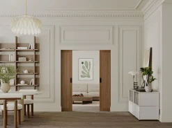 Vente-unique Puerta Corredera|Puerta doble corredera empotrable MDF madera natural oscuro - 2 x Alt. 205 x L83 cm - SANDORA