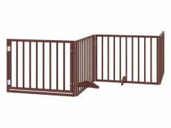 Clicnbuy Seguridad Para Mascotas|Puerta para perros con puerta plegable de 4 paneles marrón 320 cm madera de álamo